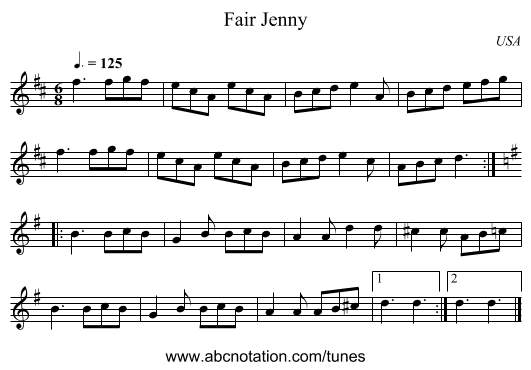 Fair Jenny - staff notation