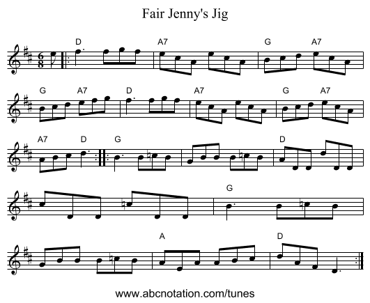 Fair Jenny's Jig - staff notation