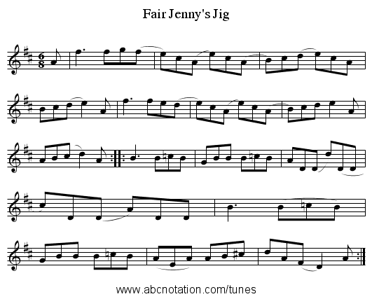 Fair Jenny's Jig - staff notation