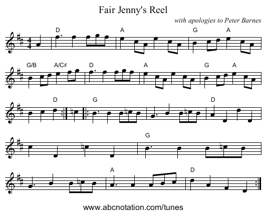 Fair Jenny's Reel - staff notation