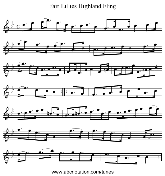 Fair Lillies Highland Fling - staff notation