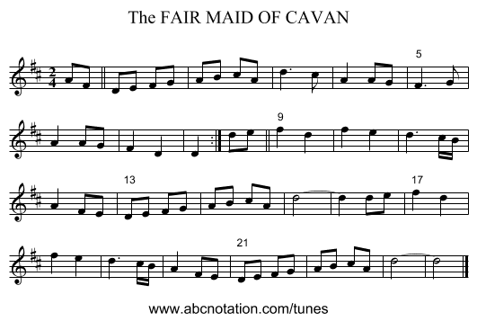 FAIR MAID OF CAVAN, The - staff notation