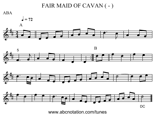 FAIR MAID OF CAVAN ( - ) - staff notation