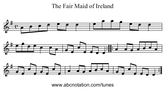 Fair Maid of Ireland, The - staff notation