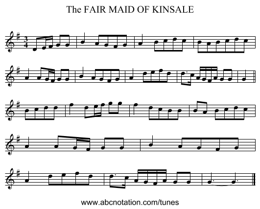 FAIR MAID OF KINSALE, The - staff notation