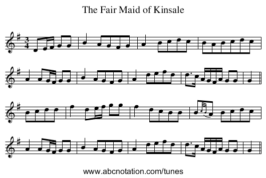 Fair Maid of Kinsale, The - staff notation