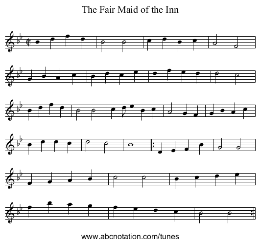 Fair Maid of the Inn, The - staff notation