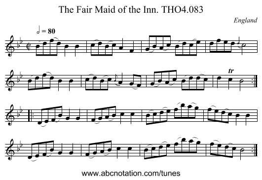 Fair Maid of the Inn. THO4.083, The - staff notation
