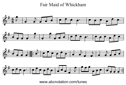 Fair Maid of Whickham - staff notation