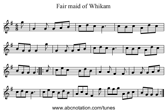 Fair maid of Whikam - staff notation