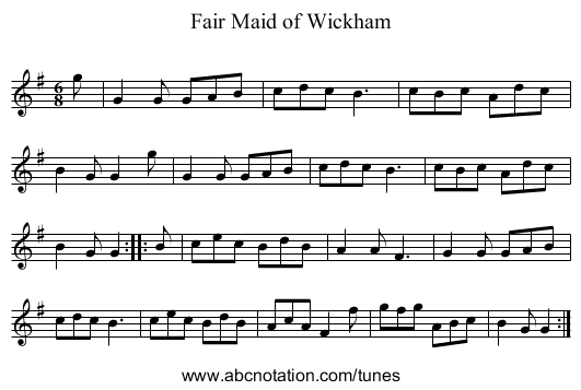 Fair Maid of Wickham - staff notation