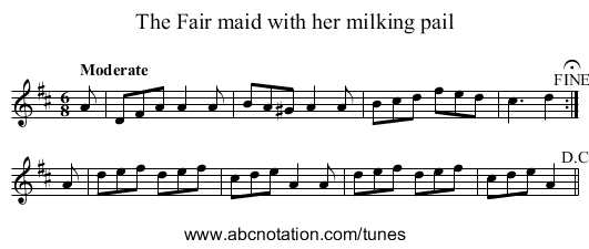 Fair maid with her milking pail, The - staff notation