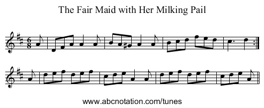 Fair Maid with Her Milking Pail, The - staff notation