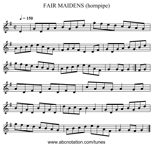 FAIR MAIDENS (hornpipe) - staff notation