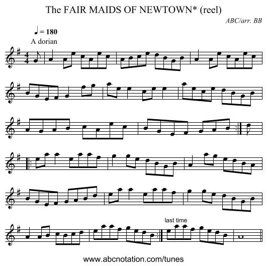 FAIR MAIDS OF NEWTOWN* (reel), The - staff notation