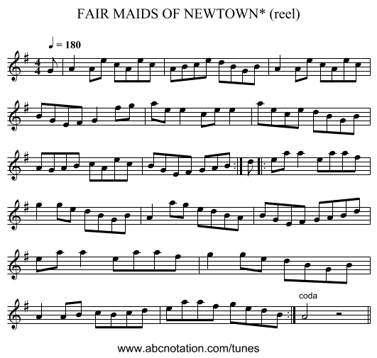 FAIR MAIDS OF NEWTOWN* (reel) - staff notation