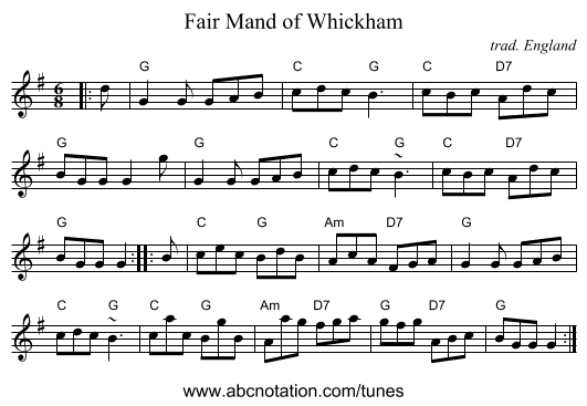Fair Mand of Whickham - staff notation