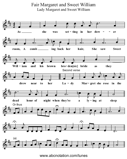Fair Margaret and Sweet William - staff notation