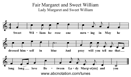 Fair Margaret and Sweet William - staff notation