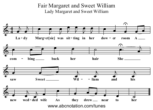 Fair Margaret and Sweet William - staff notation