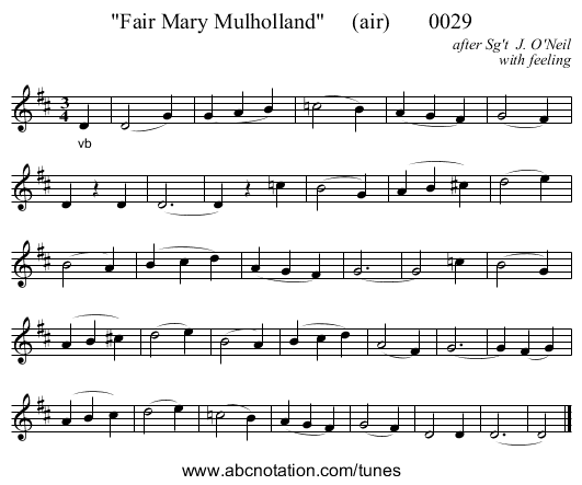 Fair Mary Mulholland     (air)       0029 - staff notation