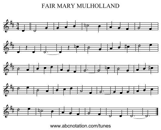 FAIR MARY MULHOLLAND - staff notation