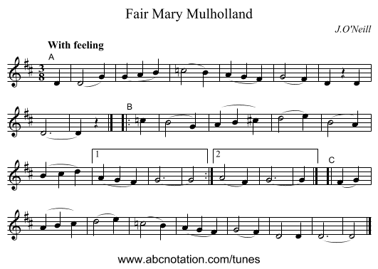 Fair Mary Mulholland - staff notation