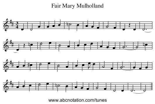 Fair Mary Mulholland - staff notation