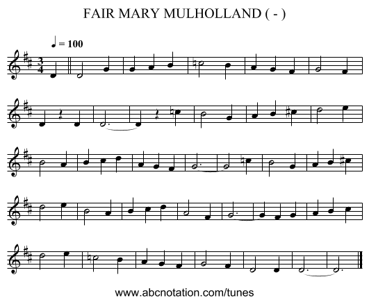 FAIR MARY MULHOLLAND ( - ) - staff notation