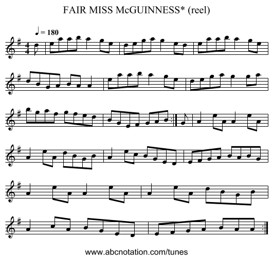 FAIR MISS McGUINNESS* (reel) - staff notation