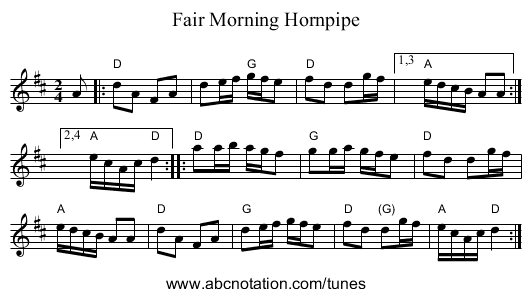 Fair Morning Hornpipe - staff notation