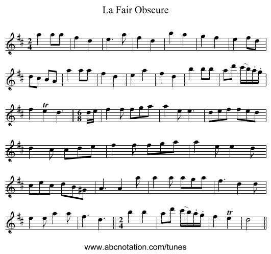 Fair Obscure, La - staff notation