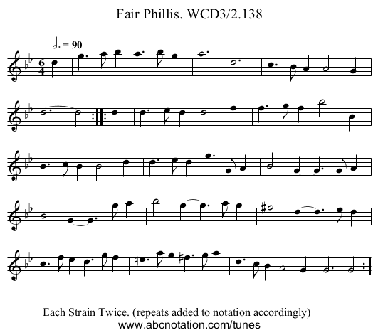 Fair Phillis. WCD3/2.138 - staff notation