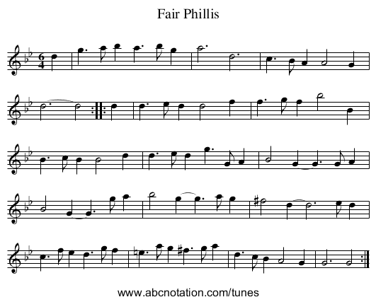 Fair Phillis - staff notation