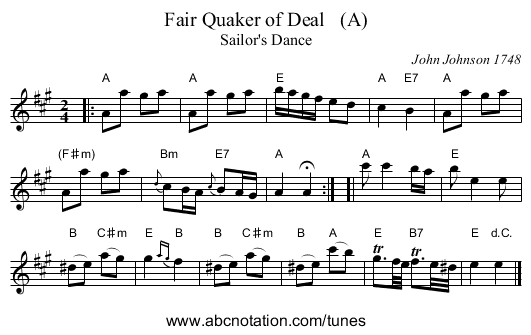 Fair Quaker of Deal   (A) - staff notation