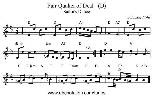 Fair Quaker of Deal   (D) - staff notation