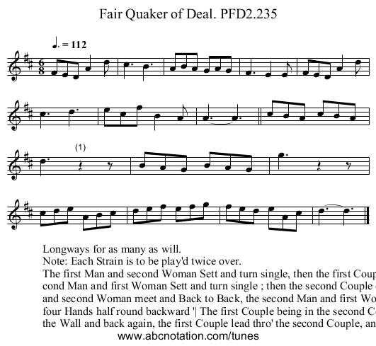 Fair Quaker of Deal. PFD2.235 - staff notation