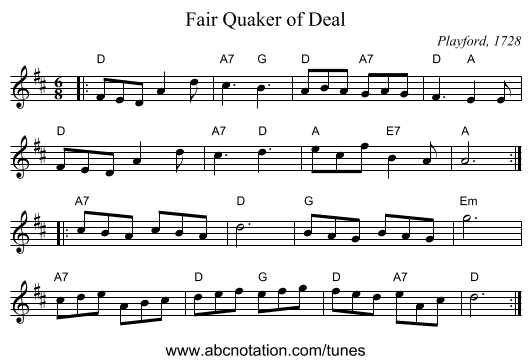 Fair Quaker of Deal - staff notation