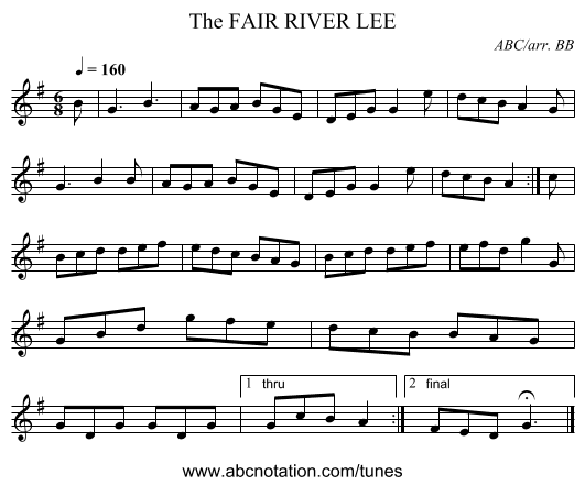 FAIR RIVER LEE, The - staff notation