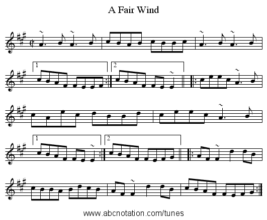 Fair Wind, A - staff notation