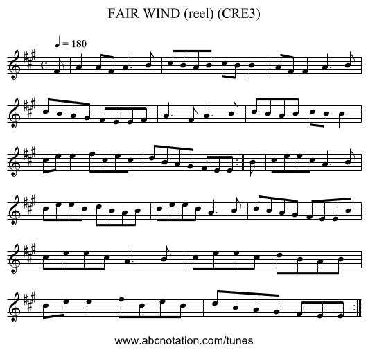 FAIR WIND (reel) (CRE3) - staff notation