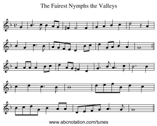 Fairest Nymphs the Valleys, The - staff notation