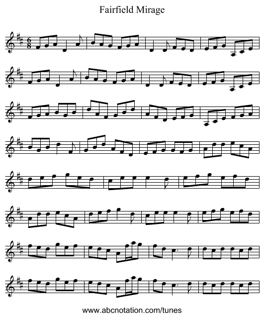 Fairfield Mirage - staff notation