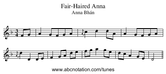 Fair-Haired Anna - staff notation