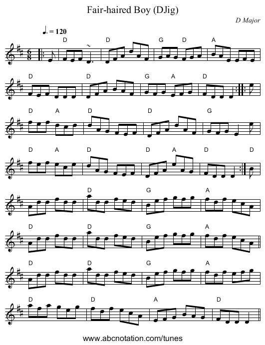 Fair-haired Boy (DJig) - staff notation