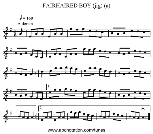 FAIRHAIRED BOY (jig) (a) - staff notation