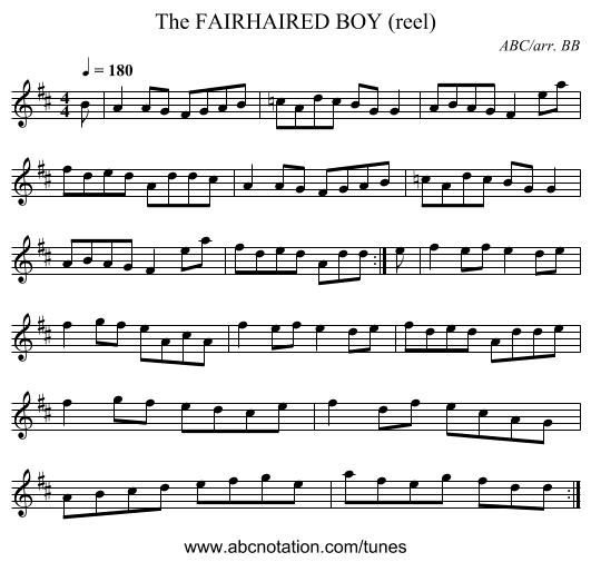 FAIRHAIRED BOY (reel), The - staff notation