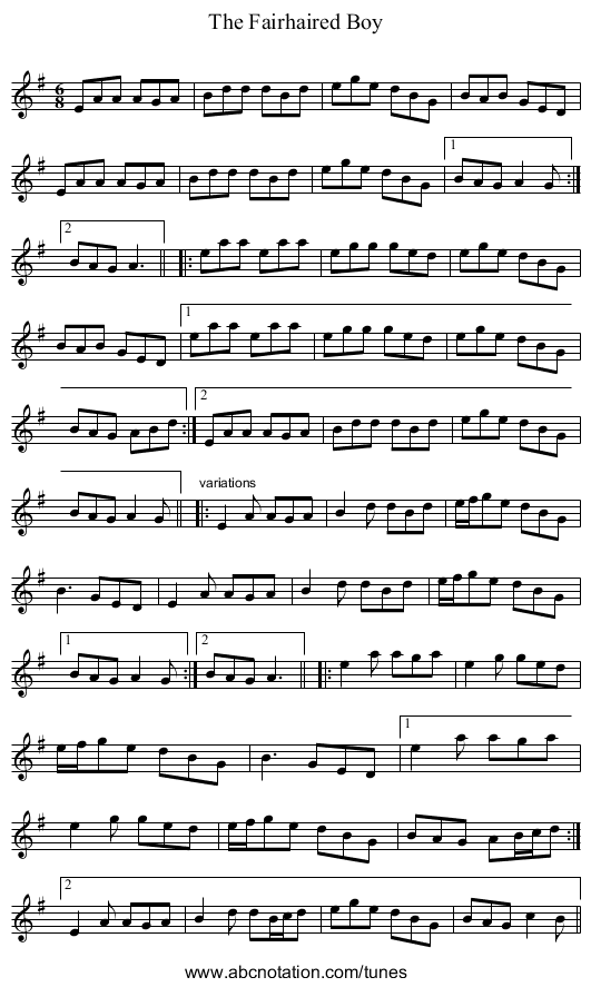 Fairhaired Boy, The - staff notation