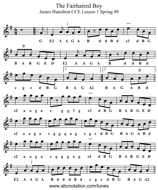 Fairhaired Boy, The - staff notation