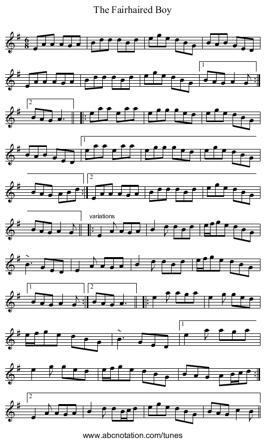 Fairhaired Boy, The - staff notation